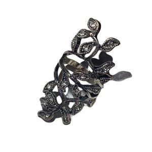 Vintage Leaf Petals Silver Statement Ring sz 8